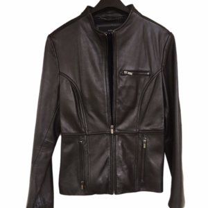 Wilson's Black Leather Motorcycle Biker Jacket Moto Large 12/14